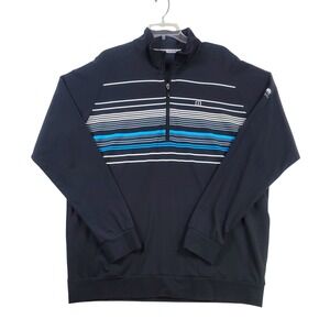 TravisMathew Torrey Pines Quarter Zip Pullover Mens XL Navy Striped Performance